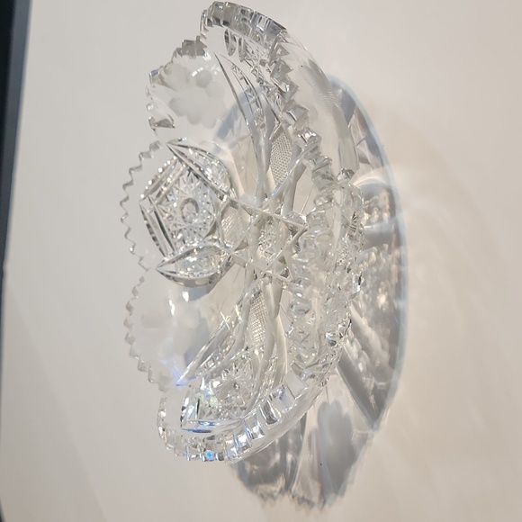 Vintage Crystal Etched Glass 6" Diameter Low Dish - Picture 3 of 8